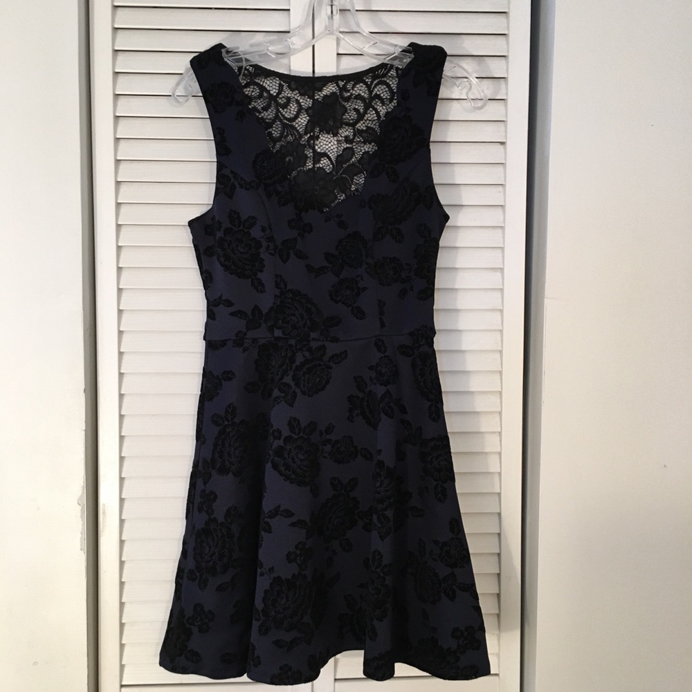Three Pink heart's Mini Blue Flower Dress burnout Velvet small